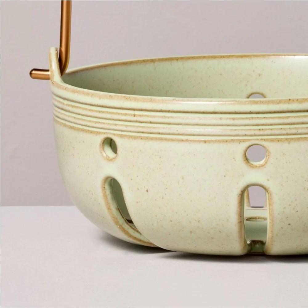 Hearth & Hand Magnolia Stoneware Berry Bowl with Carrying Handle Green